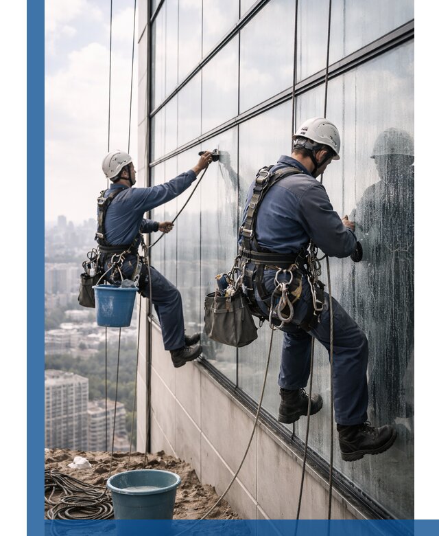 Профессиональная мойка фасадных окон альпинистами в Большой Камне