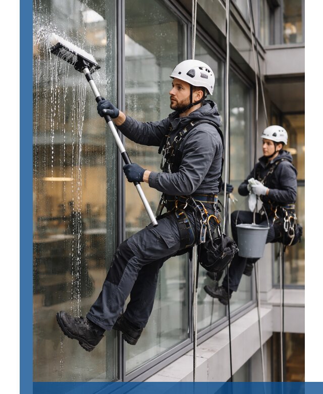 Профессиональная мойка витражей промышленными альпинистами в Большой Камне