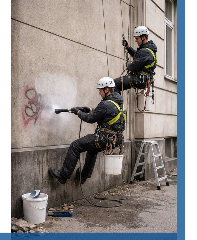 Удаление граффити с фасада в Большой Камне от 4563 р. | ВЫСОТНИК-Бль