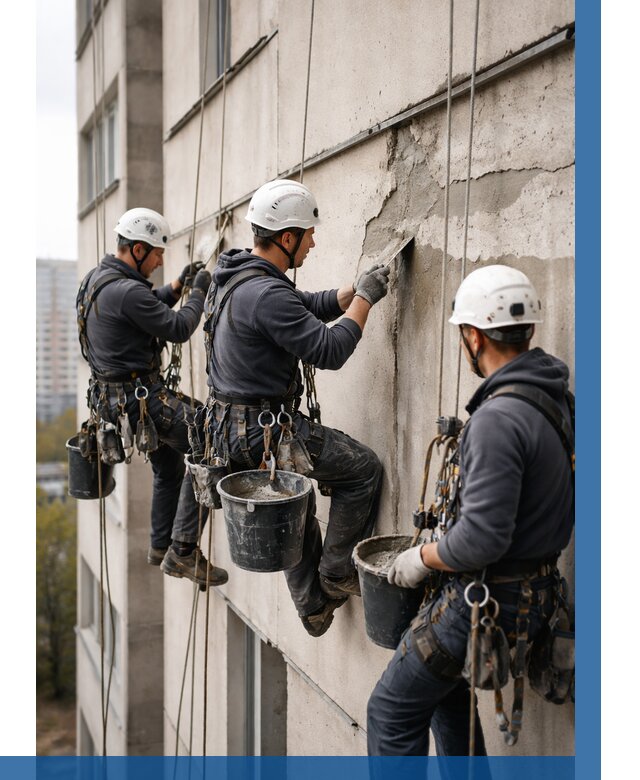 Ремонт бетонных элементов фасада в Большой Камне от 2535 р. | ВЫСОТНИК-Бль