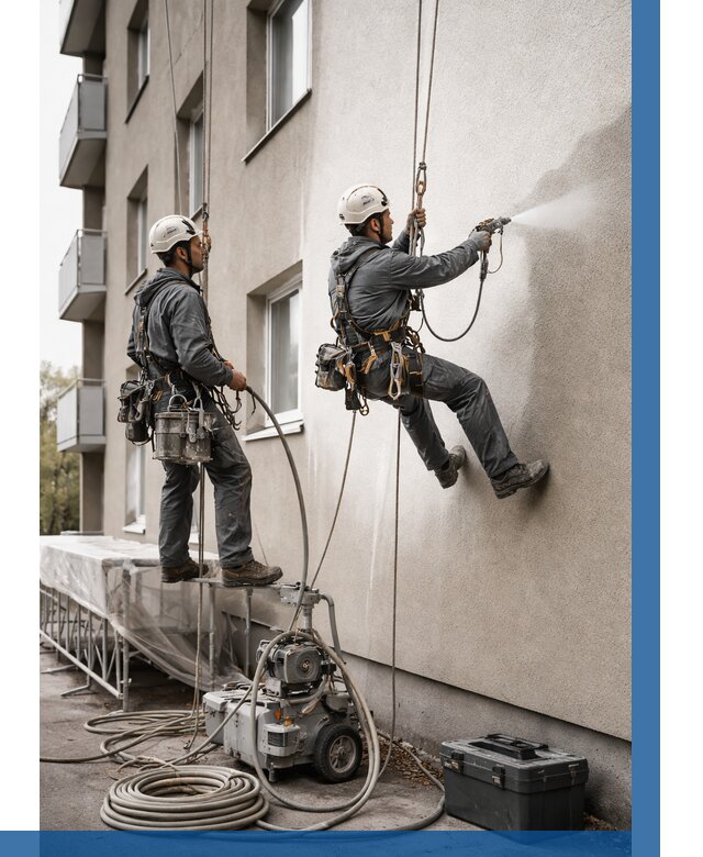 Безвоздушная покраска фасада в Большой Камне от 223 р/м² | ВЫСОТНИК-Бль