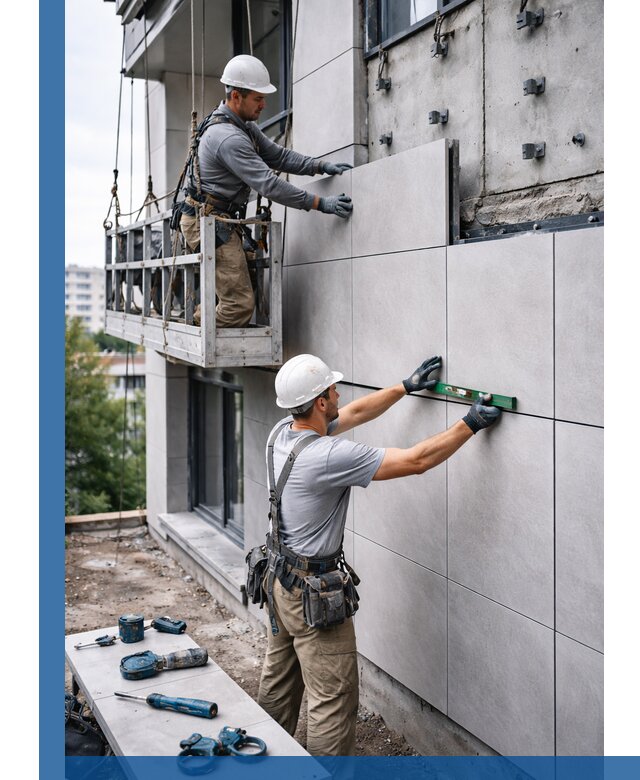 Монтаж керамогранита на фасад в Большой Камне под ключ с гарантией качества