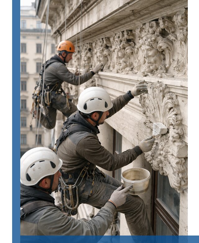 Реставрация фасадной лепнины с высотными работами в Большой Камне