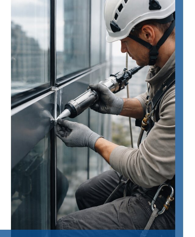 Герметизация стыков витража в Большой Камне от 1217 р. | ВЫСОТНИК-Бль