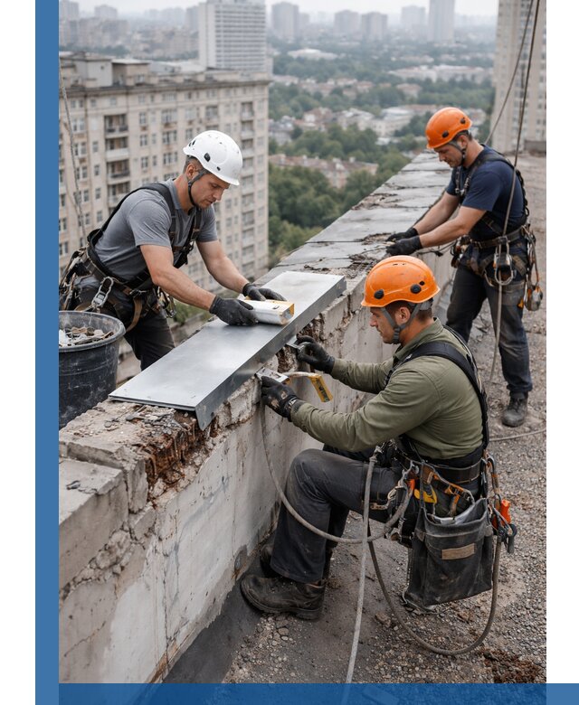 Ремонт парапета на кровле в Большой Камне, высотные работы с гарантией