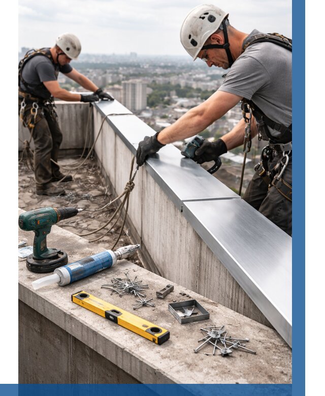 Монтаж парапетных крышек в Большой Камне от 811 р. | ВЫСОТНИК-Бль