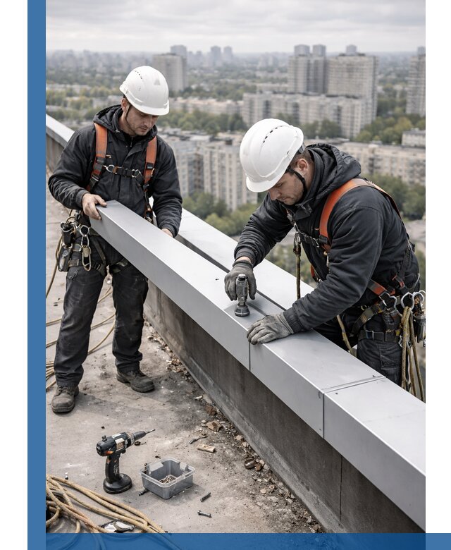 Монтаж парапетных крышек и ограждений кровли в Большой Камне