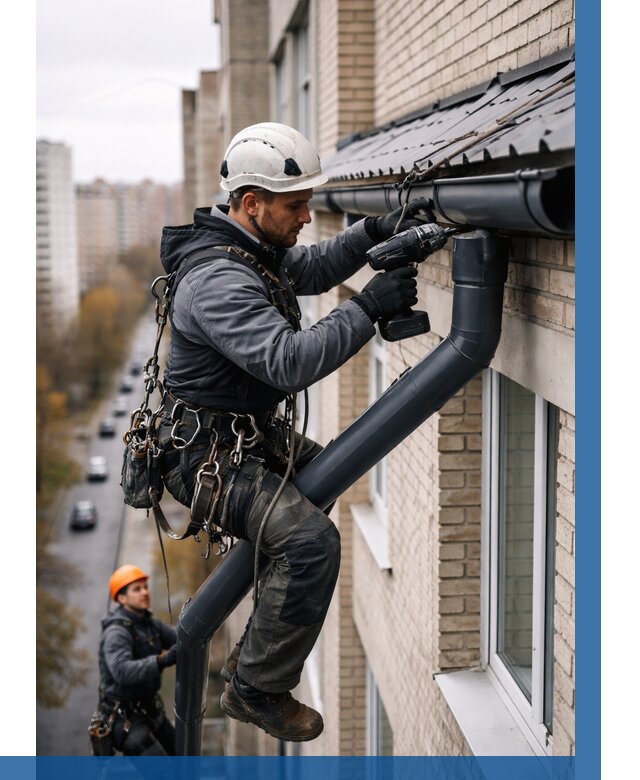 Монтаж водосточной системы на здании в Большой Камне от 5071 р. | ВЫСОТНИК-Бль