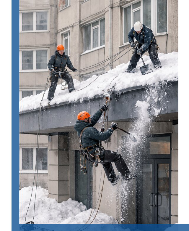 Безопасная очистка навесов от снега в Большой Камне круглогодично