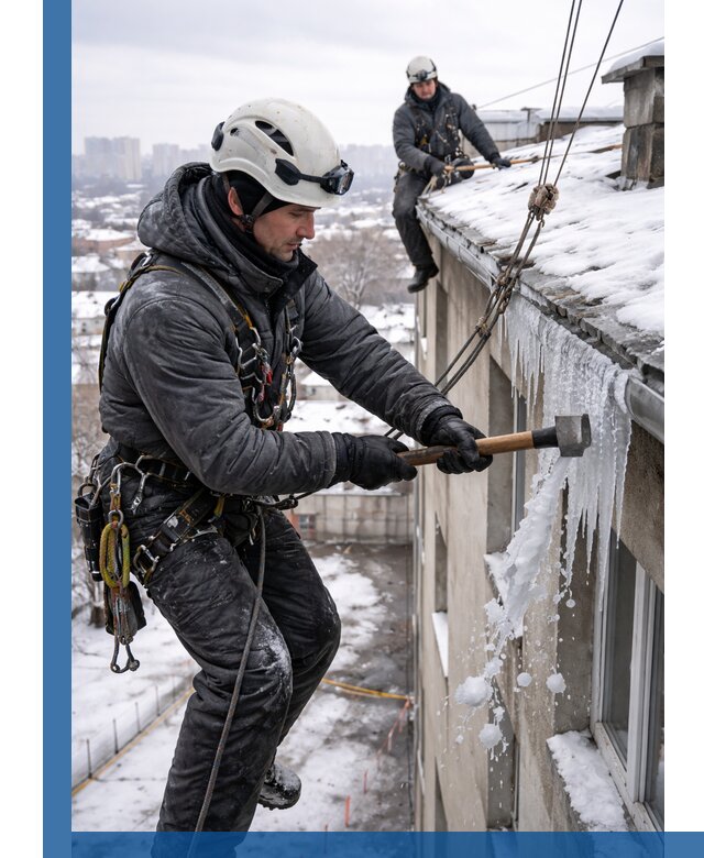 Сбивание и удаление сосулек с крыши в Большой Камне безопасно