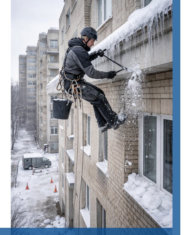 Удаление наледи с карнизов в Большой Камне от 355 р. | ВЫСОТНИК-Бль
