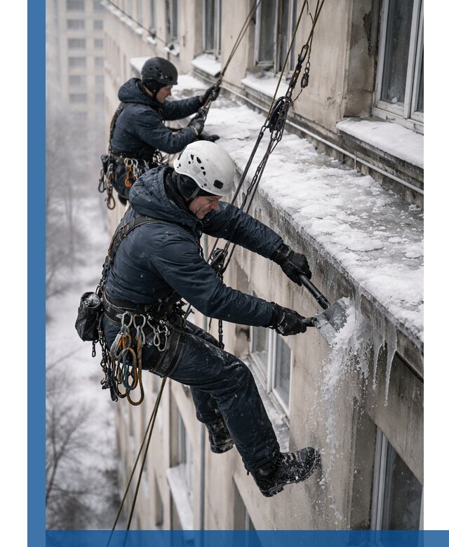 Удаление наледи и сосулек с карнизов в Большой Камне профессионально