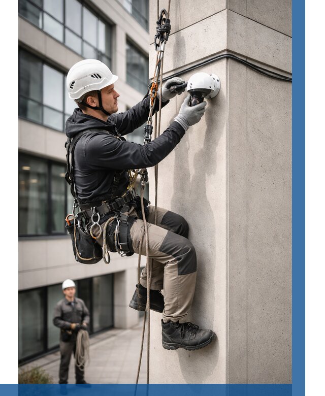 Монтаж камер видеонаблюдения на фасаде в Большой Камне от 8620 р.-ВЫСОТНИК-Бль