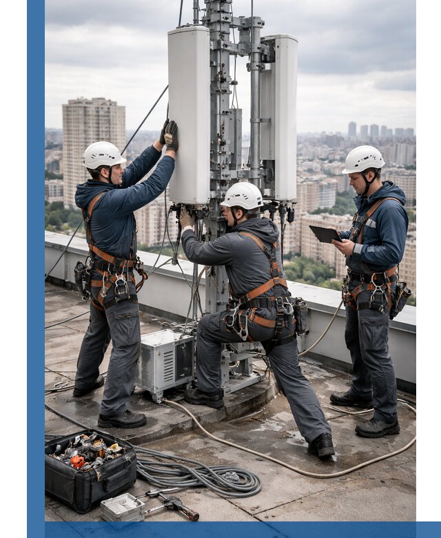 Монтаж антенн связи на крыше в Большой Камне с вводом в эксплуатацию