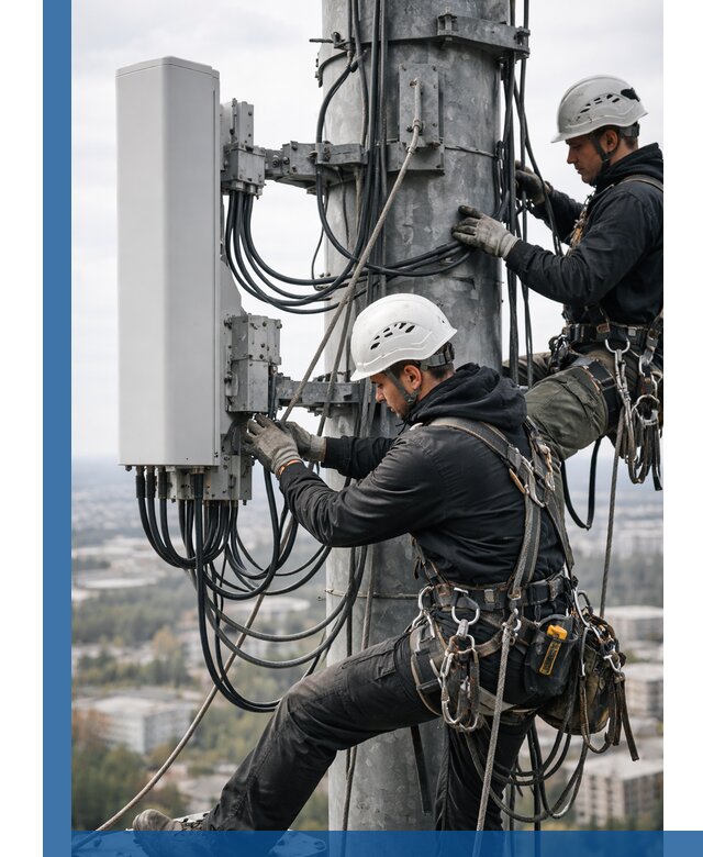 Монтаж оборудования связи на мачте в Большой Камне с пусконаладкой