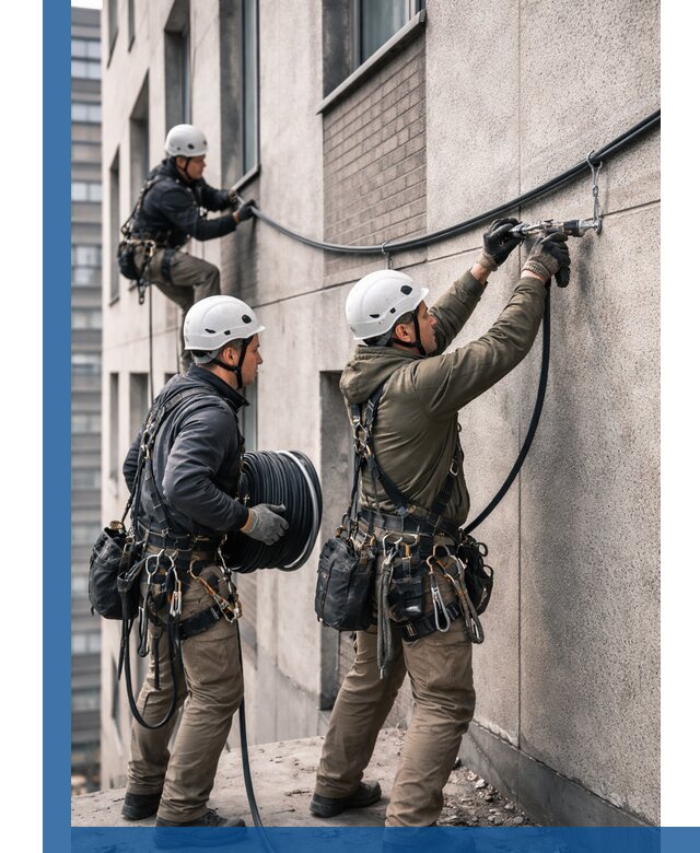 Прокладка кабеля по фасаду в Большой Камне, профессиональный монтаж