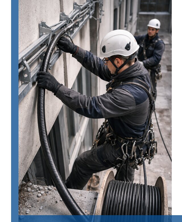 Протяжка кабеля питания на высоте в Большой Камне с гарантией безопасности и качества