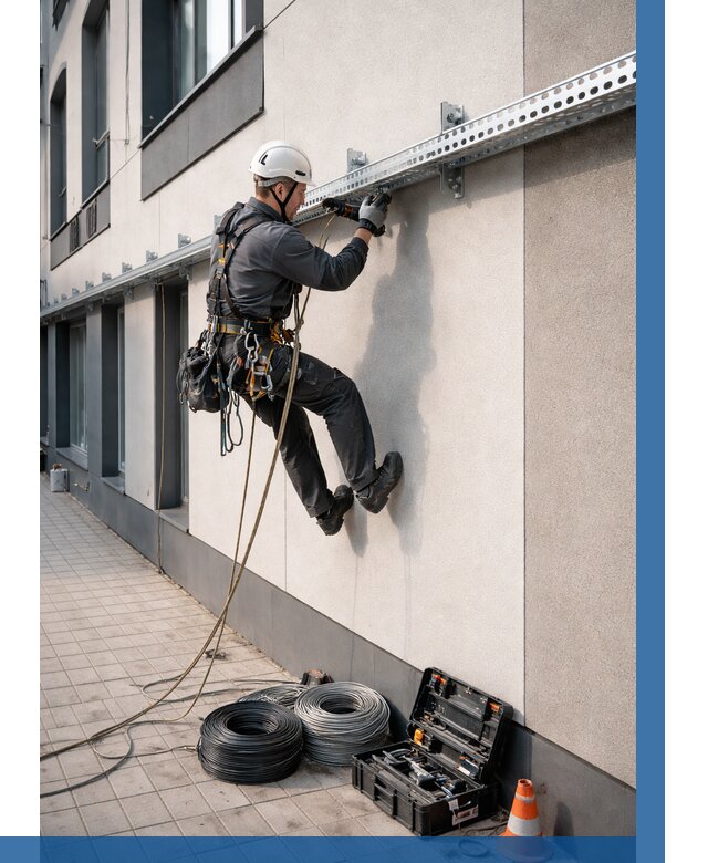 Монтаж кабельных лотков на фасаде в Большой Камне от 1217 р. | ВЫСОТНИК-Бль