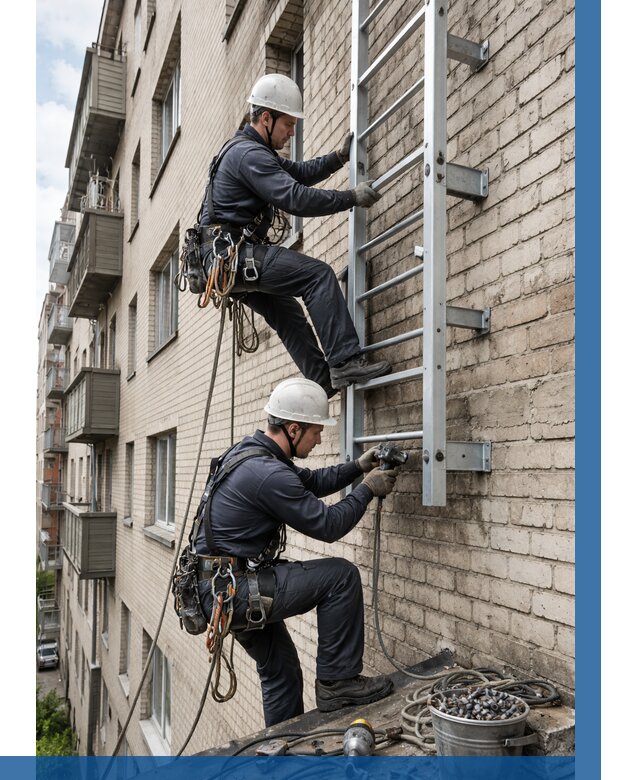 Монтаж пожарной лестницы в Большой Камне от 25353 р заказать у ВЫСОТНИК-Бль