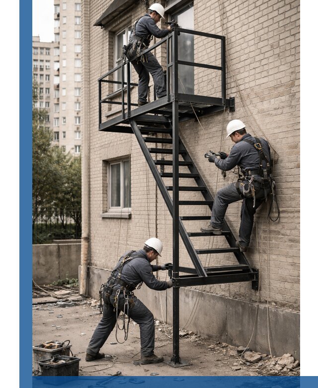 Монтаж пожарной лестницы в Большой Камне, установка и крепление