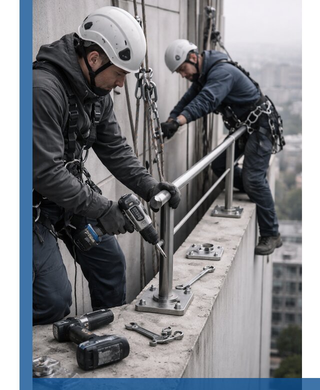 Монтаж перил на высоте в Большой Камне для жилых и промобъектов