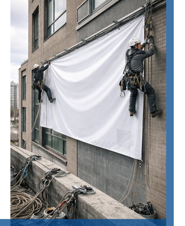 Монтаж баннеров на фасаде в Большой Камне от 659 р. заказать ВЫСОТНИК-Бль