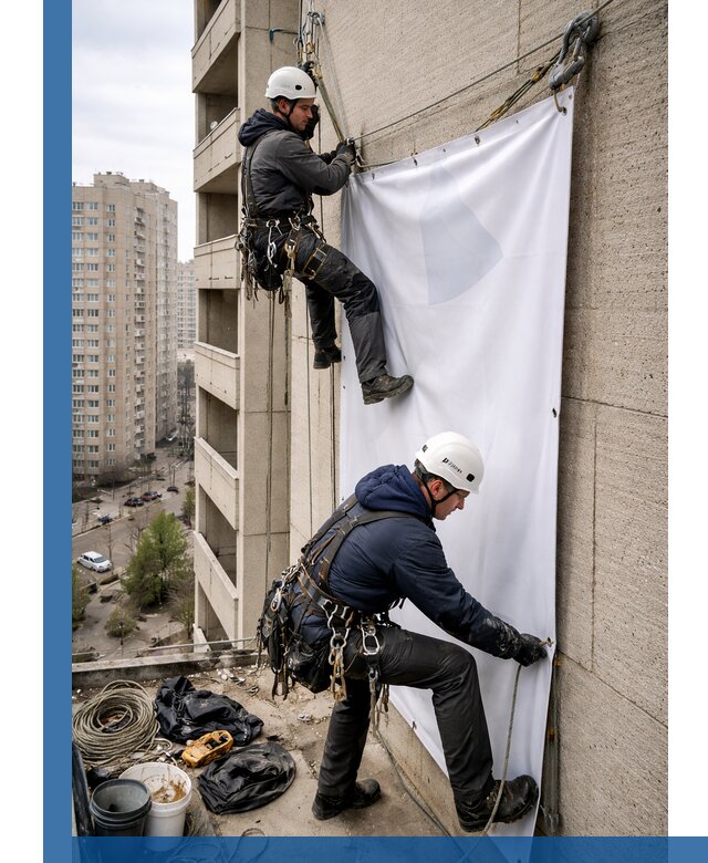 Профессиональный монтаж баннеров на фасаде в Большой Камне