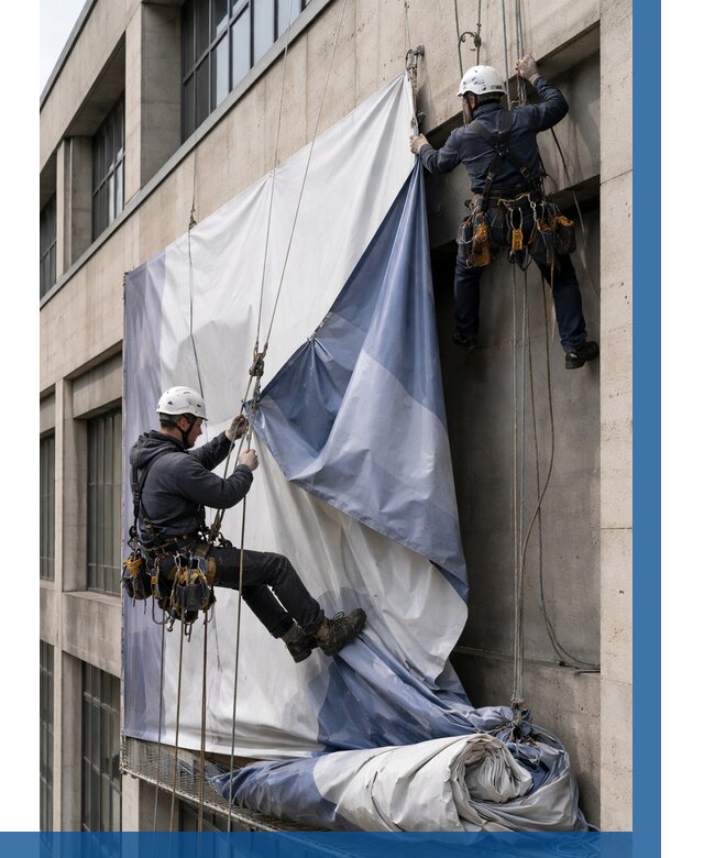 Демонтаж баннеров с фасада в Большой Камне от 4563 р. | ВЫСОТНИК-Бль