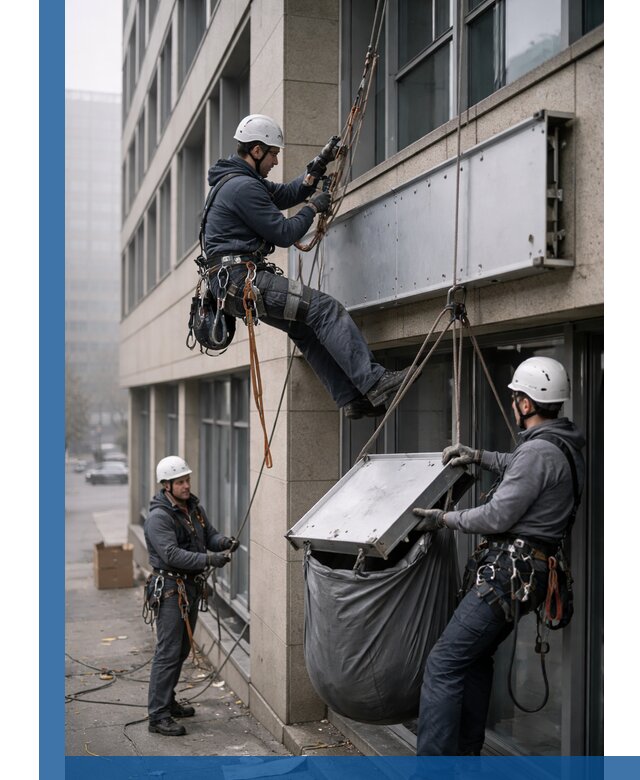 Демонтаж рекламной вывески с высотными работами в Большой Камне