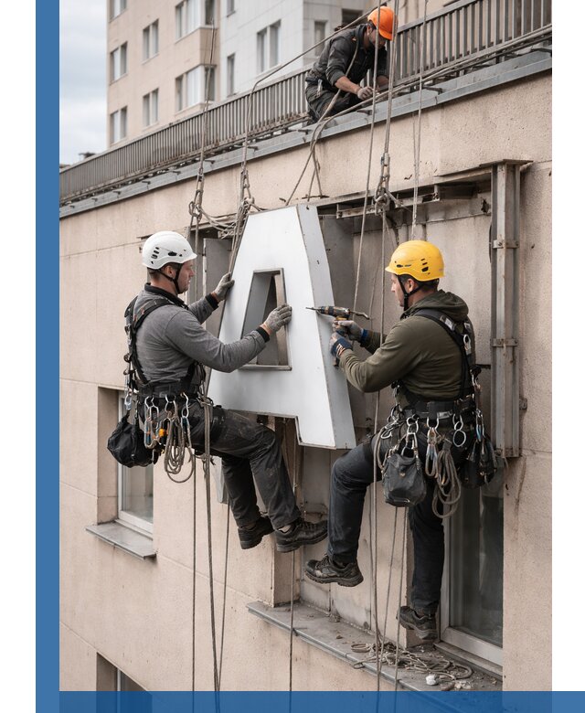 Ремонт и восстановление наружных вывесок на высоте в Большой Камне