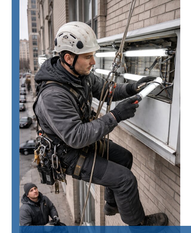 Профессиональная замена ламп в наружной вывеске в Большой Камне