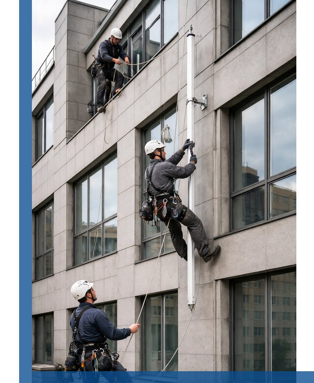 Монтаж флагштока на фасаде здания с креплением и герметикой в Большой Камне