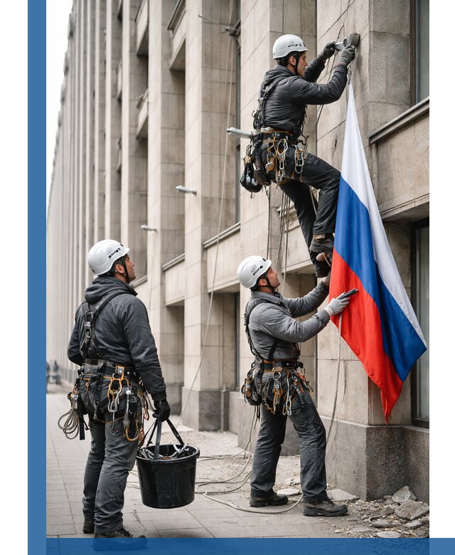 Профессиональная установка флагов на фасаде в Большой Камне