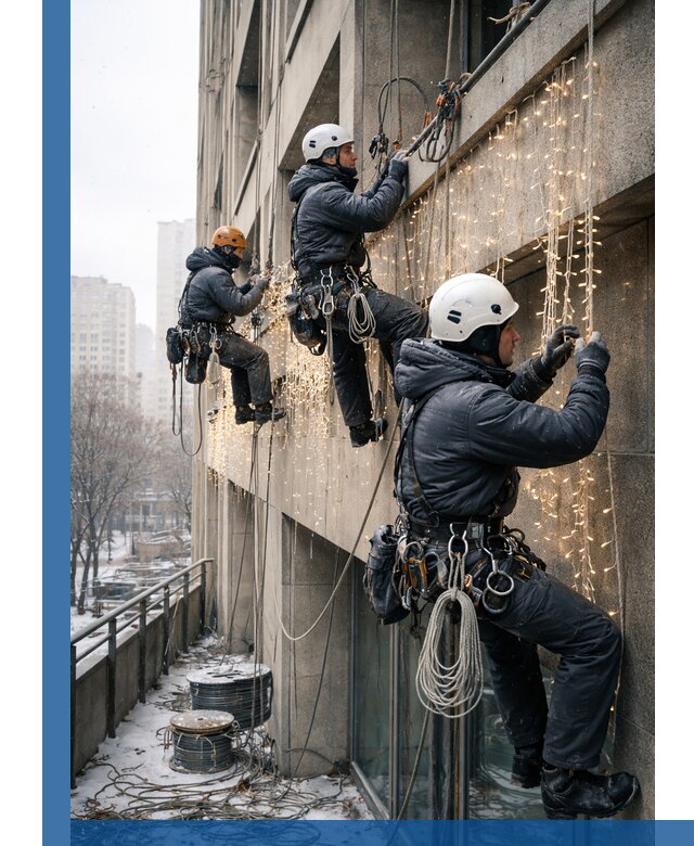 Монтаж новогодней иллюминации и украшение фасадов в Большой Камне