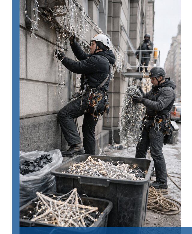 Демонтаж новогоднего оформления и гирлянд в Большой Камне