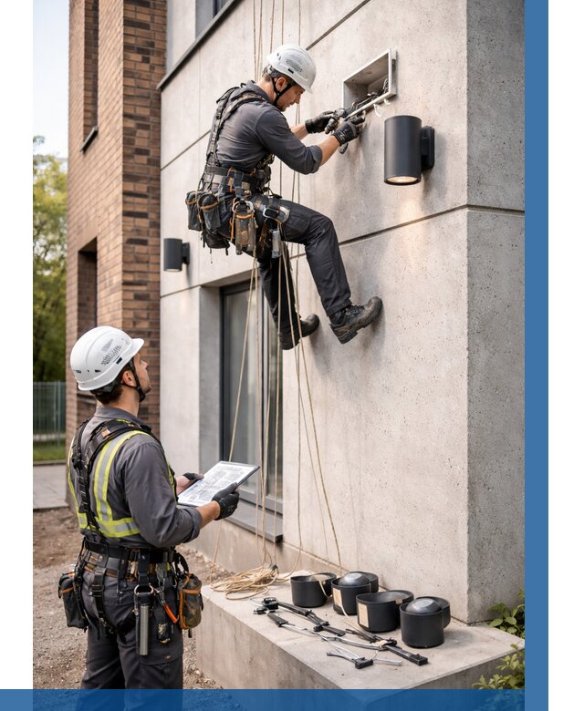 Монтаж фасадного освещения в Большой Камне от 2535 р. | ВЫСОТНИК-Бль