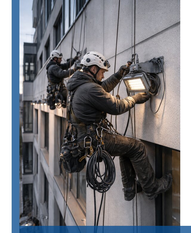 Монтаж фасадного освещения в Большой Камне установка и подключение