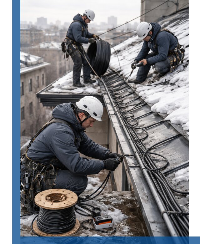 Монтаж греющего кабеля на кровле в Большой Камне под ключ
