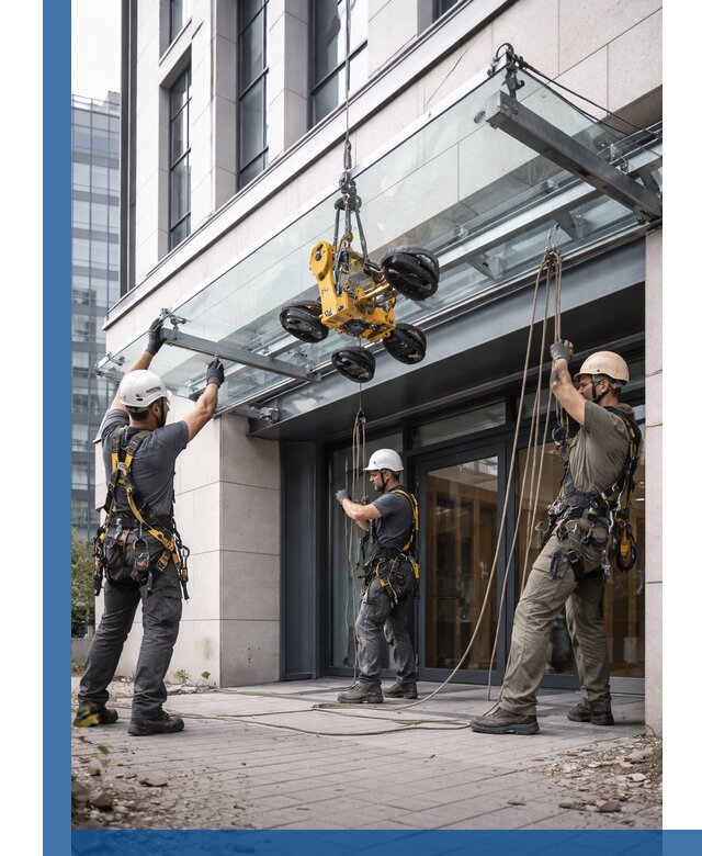 Монтаж стеклянных козырьков под ключ в Большой Камне для зданий