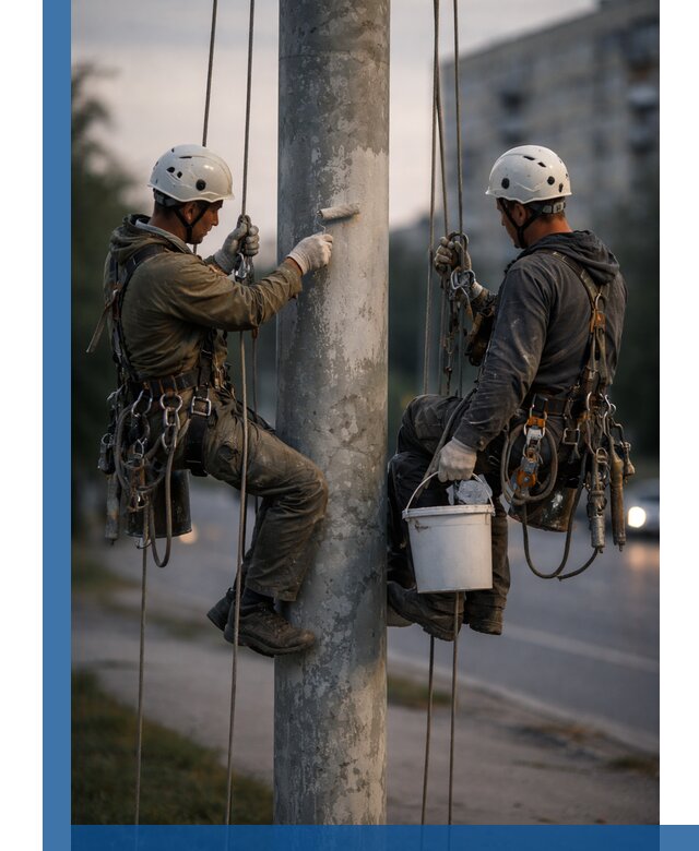 Покраска опор освещения и антикоррозийная защита в Большой Камне