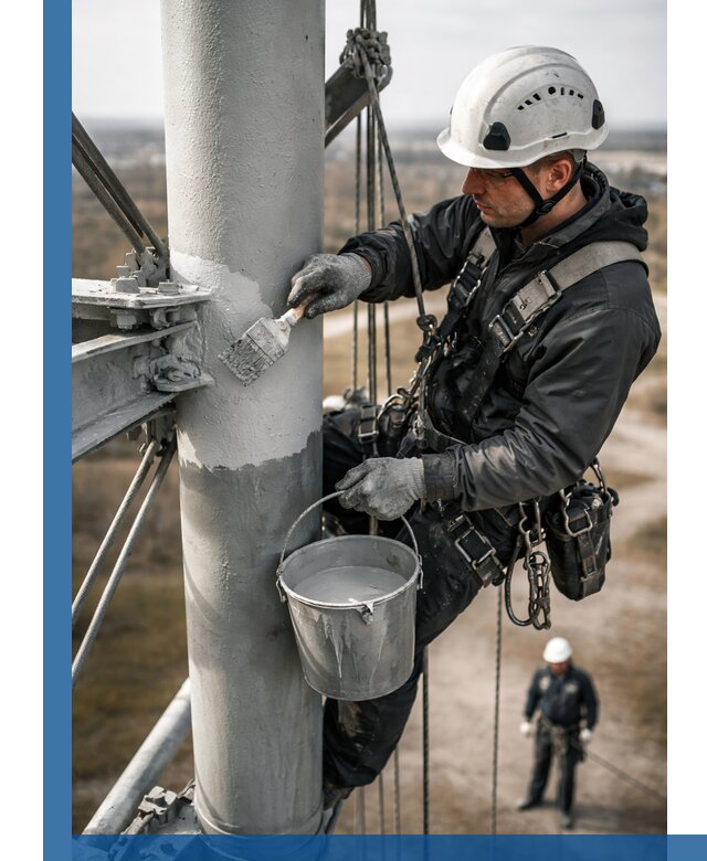 Покраска мачт связи в Большой Камне промышленными альпинистами