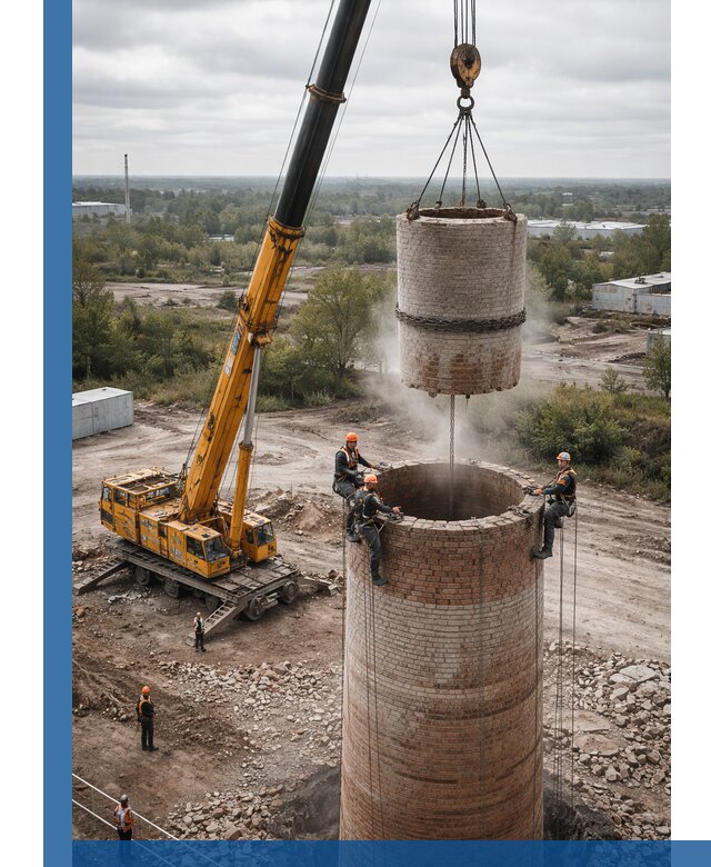Демонтаж дымовой трубы в Большой Камне с гарантиями безопасности