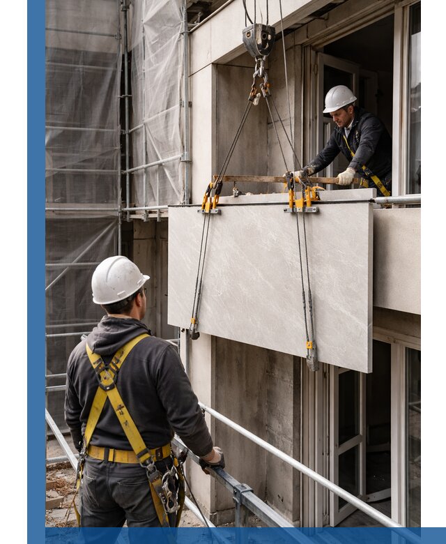 Подъем керамогранита на этаж в Большой Камне грузчиками и техникой