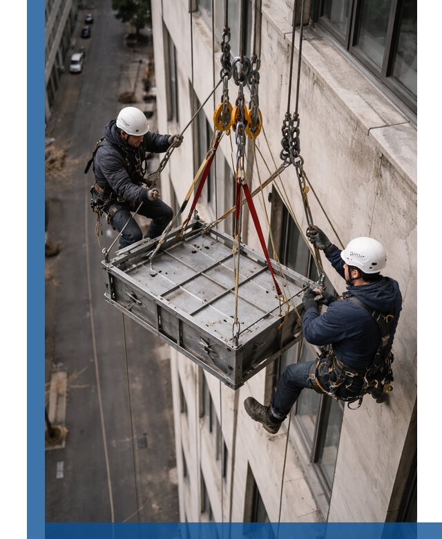 Спуск и подъем грузов по фасаду в Большой Камне для зданий
