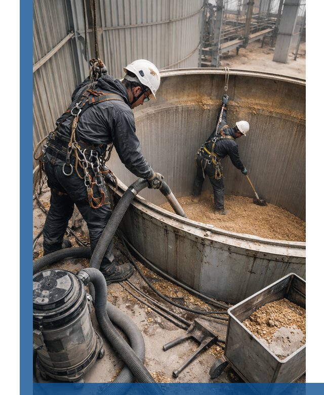 Профессиональная чистка зерновых бункеров в Большой Камне с выездом