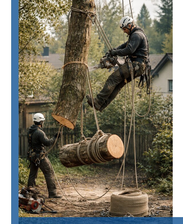 Валка деревьев частями в Большой Камне, безопасно и аккуратно