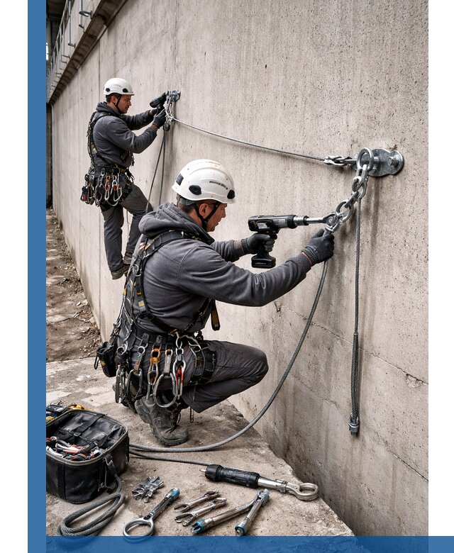 Монтаж анкерных линий высотной безопасности в Большой Камне