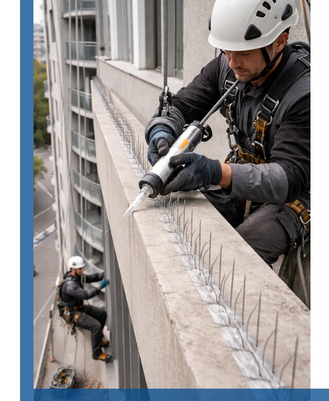 Установка шипов от птиц на фасадах и кровлях в Большой Камне